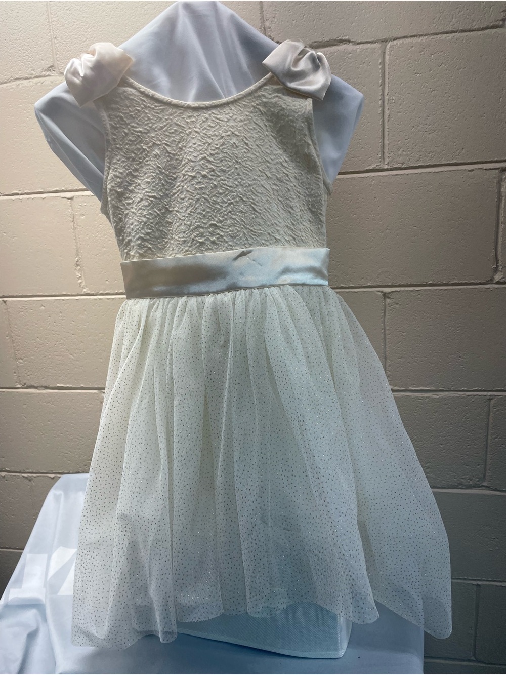 American Girl Ivory Satin & Tulle Party Dress with Bow Shoulders
